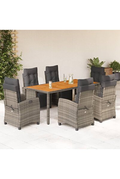 vidaxl Set mobilier de gradina cu perne, 7 piese, gri, poliratan