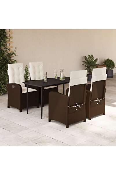 vidaxl 5-piece garden furniture set with cushions, brown, polyrattan