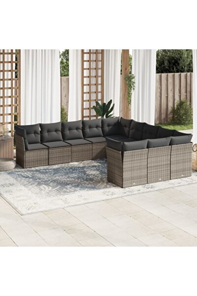 vidaxl Set canapele de gradina cu perne, 11 piese, gri, poliratan