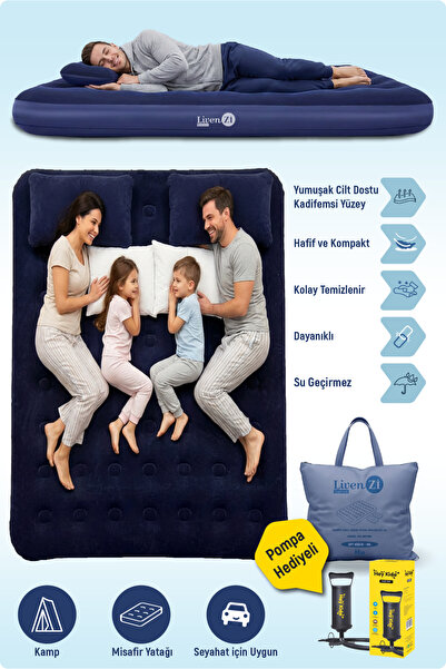 Livenzi Nature Çift Kişilik Şişme Yatak & Yastık + Manuel Şişirme Pompası (20...