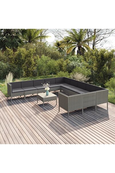 vidaxl Set mobilier de gradina cu perne, 12 piese, gri, poliratan