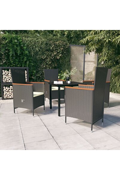 vidaxl Set masa pentru gradina, 5 piese, cu perne, negru