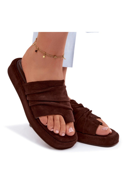 Evento Women's Ruched Chocolate Brown Gelmira Slides 41