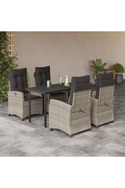 vidaxl Set mobilier de gradina cu perne, 5 piese gri deschis poliratan