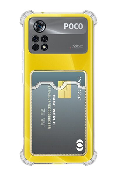 prolysus Xiao Mi Poco X4 Pro Uyumlu Kılıf Kartlıklı Şeffaf Yumuşak Silikon Kılıf