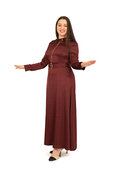 derin store Saten Modern Kesim Şık Zerafet Fermuar Detaylı Elbise