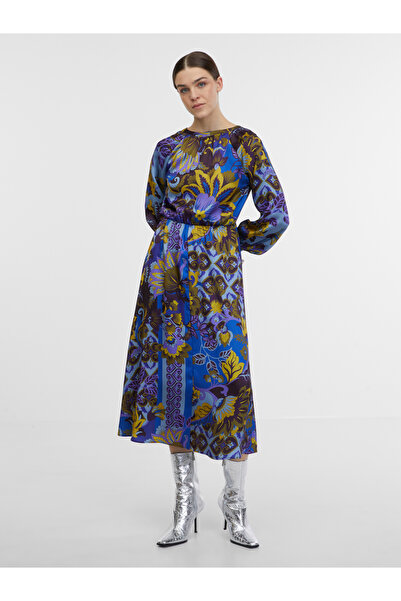 ORSAY Rochie midi de damă, albastră, din satin, cu model.