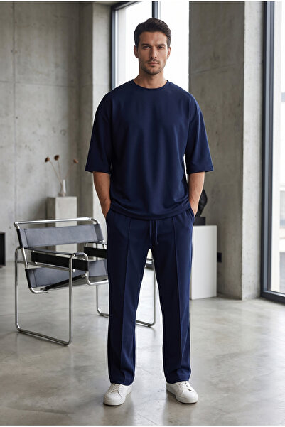 MADZEYMODA Oversize Fit Oysh tkanina, tamnoplava majica sa tri četvrtine ruka...