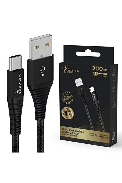 Extralink Smart Life Cablu USB împletit 15W Tip-A la Tip-C 2m Negru |   Cablu...