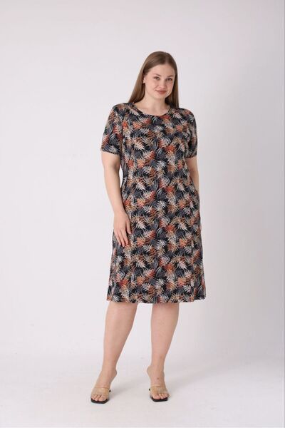 STELLETO Tropical Leaf Patterned Casual Relaxed Fit Dress with Pockets
