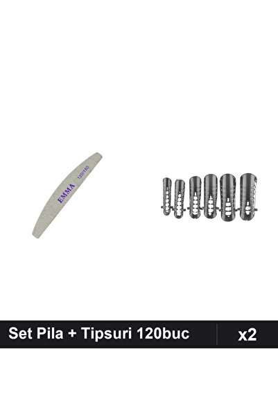 Makeup Set 2 Pila Unghii EMMA 150/240 + Tipsuri Reutilizabile 120 buc Nr.23, ...