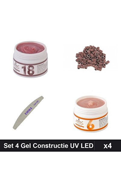 Makeup Set 4 Gel Constructie UV LED FSM 15g, Rezerve Smirghel 120, Pila EMMA,...