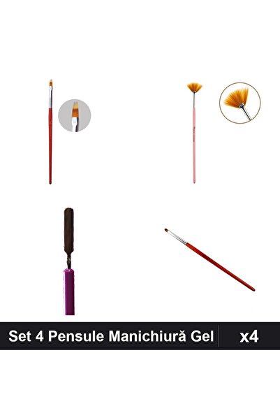 Makeup Set 4 Pensule Manichiură Gel Ombre Oranjollie, Evantai, Limba Pisică, ...