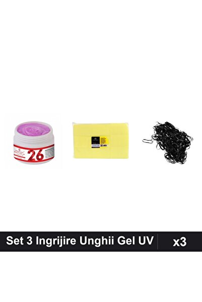 Makeup Set 3 Gel Constructie UV LED FSM 15g, Servetele Unghii 900buc, Elastic...