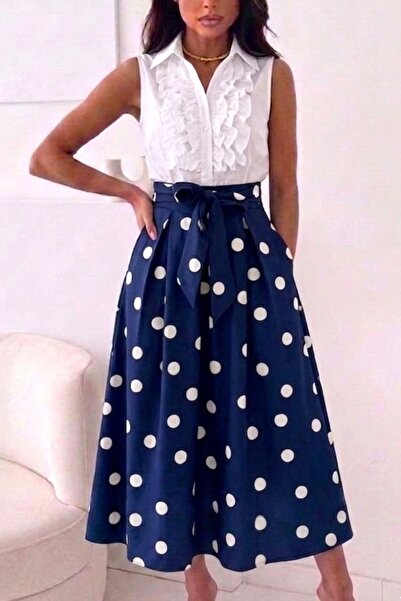 FashionForYou Rochie elegantă cu buline NORINE, cu fundă în talie și buzunare...