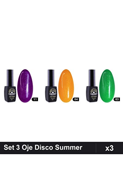 Makeup Set 3 Oje Semipermanente Disco Summer 8ml, Nuante 03 04 11, Manichiură...