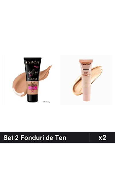 Makeup Set 2 Fonduri de Ten Eveline Selfie Time 2in1 & Ruby Rose, Nuante 06 H...