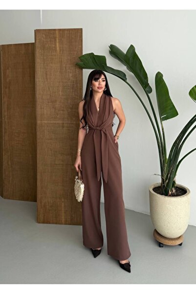 DİVİNS Kadın Sıfır Kol Önden Bağlamalı Tulum