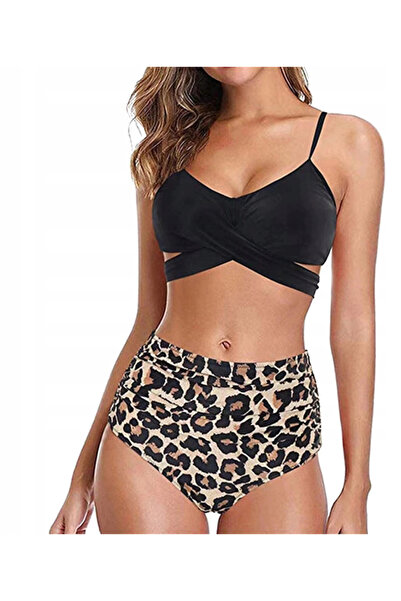 SNM Costum de baie 2 piese, SNM, bikini dama, talie inalta, negru, M 38