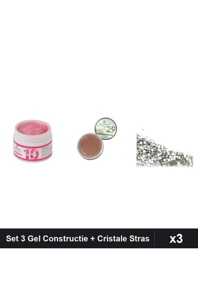 Makeup Set 3 Gel Constructie UV LED FSM 15g Nuante 10 29 + Cristale Stras Swa...