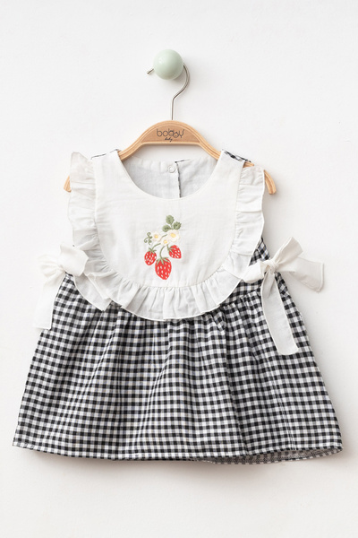YUKOBABY KIZ BEBEK ÇİLEK NAKIŞLI PÖTİKARE FİYONKLU ELBİSE YK1734FW