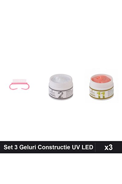 Makeup Set 3 Geluri Constructie UV LED FSM 15g, Nuante 02 11, Periuta Praf Ro...