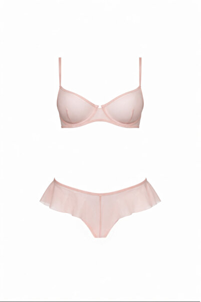 Wakabayashi Tulle Transparent Underwire Bra and Flared Brazilian Panties Set