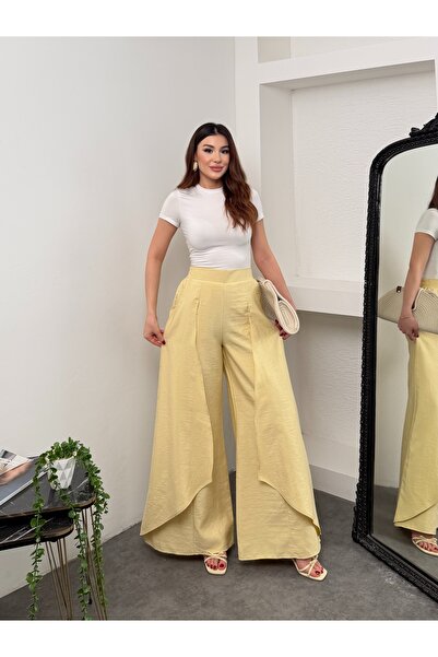 Hatun Atila Women's Tensel Modal Fabric Wide Leg Palazzo Trousers with Cape 9069