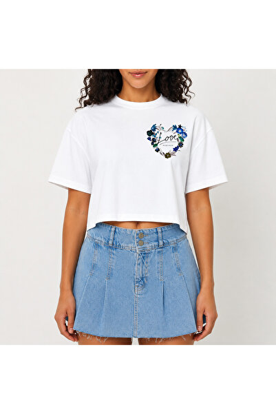 URBANTRENDSTORE Crop T-shirt με λευκό σχέδιο, άνετη εφαρμογή, ακατέργαστη κοπ...