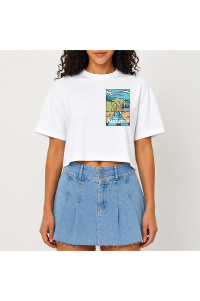 URBANTRENDSTORE Crop T-shirt με λευκό σχέδιο, άνετη εφαρμογή, ακατέργαστη κοπ...