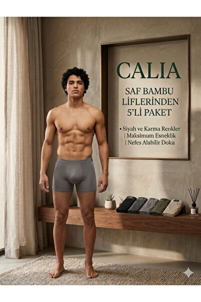 QULAT Calia 5'li Paket Erkek Bambu Boxer - Esnek ve Nefes Alabilir Rahat Kalı...