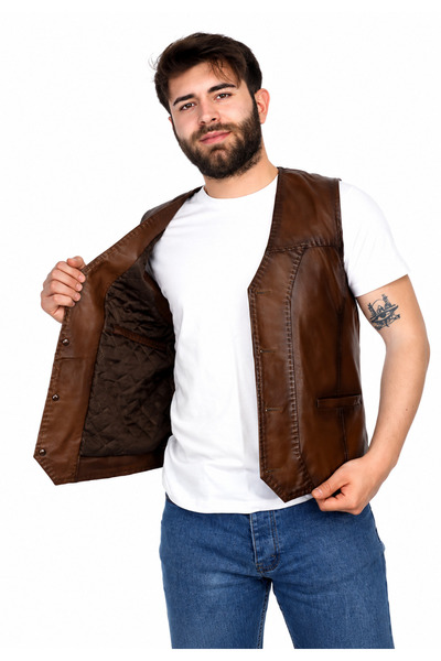 EGE DERİ 100% GENUINE LAMB LEATHER BLANKED TAN MEN'S VEST