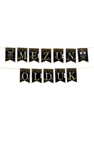 parti show Mezun Olduk Mezuniyet Banner Siyah Gold