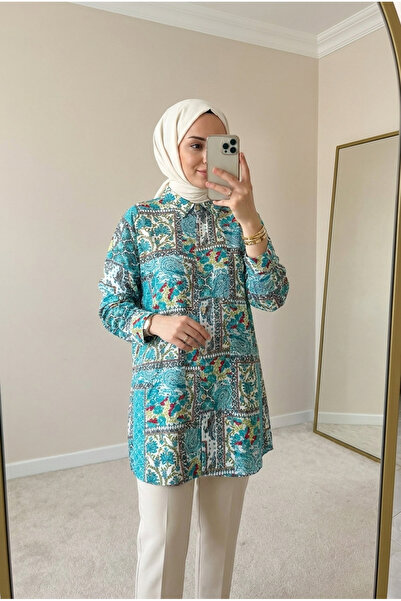 Kirazca Butik Women's Vintage Patterned Comfortable Cut Hijab Tunic (Front 80...