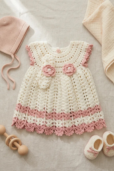 thechild baby collection Lif İpi Used Hand Knitted Baby Girl Dress |   Bandan...