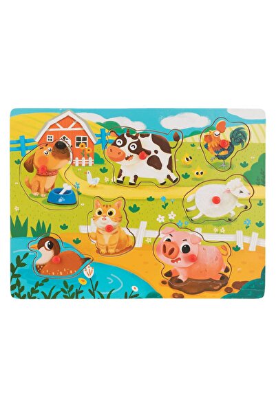 Zumzeria Puzzle din lemn cu animale de fermă (7 piese) - 30x22.5cm