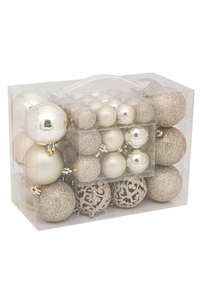 Zumzeria Set de ornamente de Crăciun mate, bej, cu sclipiri, cu glitter, 3-4-...