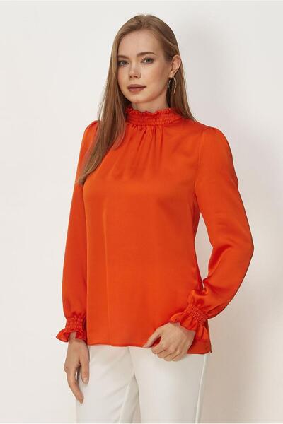 Alvina Standing Collar Satin Blouse 46687
