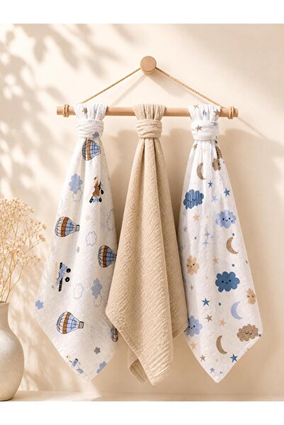 miely Çok Amaçlı İki Katlı Müslin Örtü & Battaniye 3'lü Set 80x80 cm %100 Pamuk