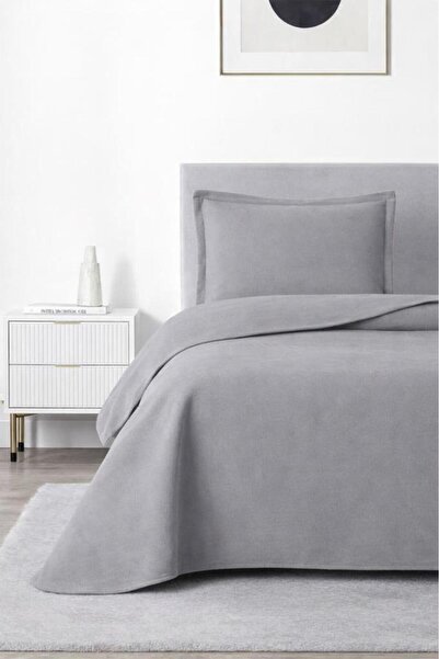 Çeyiz Diyarı Munich Single Luxury Velvet 180X240 cm Bedspread Gray