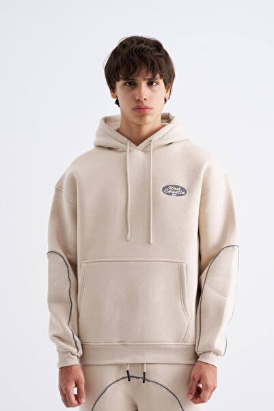 Machinist Men's Reflective Detailed Hooded Sweatshirt Light Gray