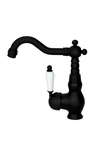 Gamma Baterie de baie pentru lavoar, stil retro, pipă înaltă pivotantă, negru...