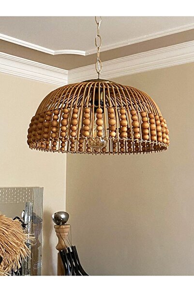 Belkıs Rattan Rattan, Bambu, Hasır Sarkıt Avize Çap: 50 Cm