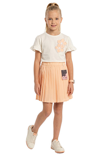 mycuess Girl's Floral Appliqué T-Shirt and Polka Dot Pleated Skirt 2-Piece Se...
