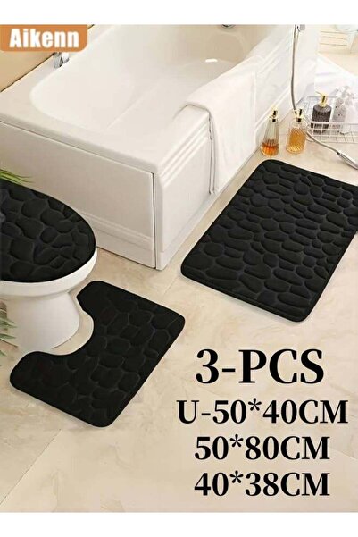 Aikenn 3 Piece Bathroom Rugs Sets, U-shaped Cobblestone Memory Foam Bathroom ...