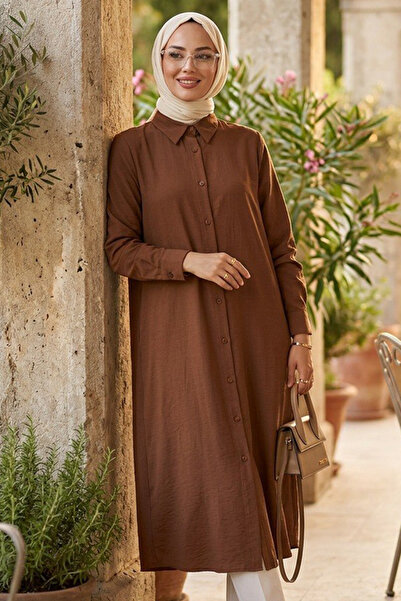 N.S NEVA STYLE Buttoned Camel Hijab Tunic 41652C