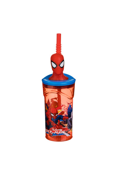Zumzeria Plastic Cup with Straw and 3D Spiderman Moving Target 360ml
