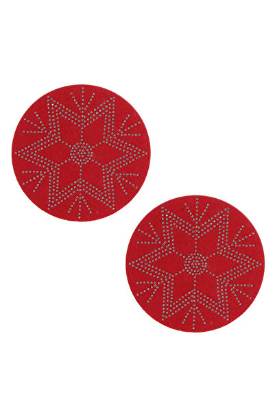 Zumzeria Set of Red Felt Coasters with Snowflake Rhinestone Pattern Ø12cm - 2pcs