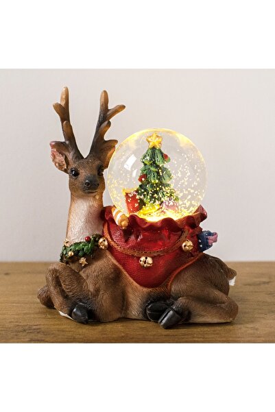 Zumzeria Glob de zăpadă decorativ de Crăciun cu ren și LED 9x6x10cm