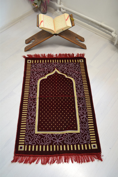 Bilenler Line Patterned Velvet Prayer Rug